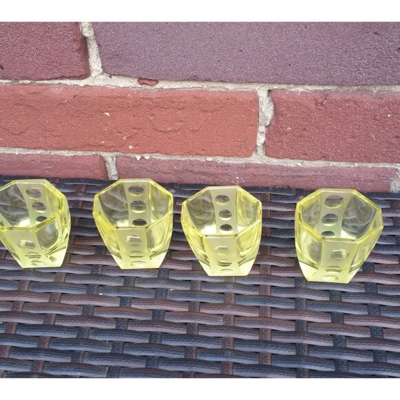 4 Citrine Deco Cut Glass Shot Glasses - Picture 4 of 10